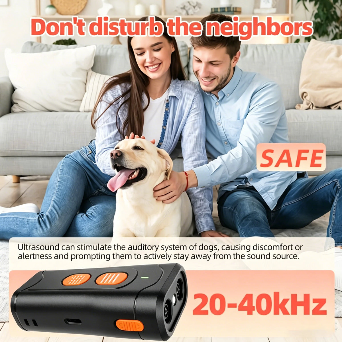 40KHz Ultrasonic Dog Repellent – Rechargeable Anti-Barking Device
