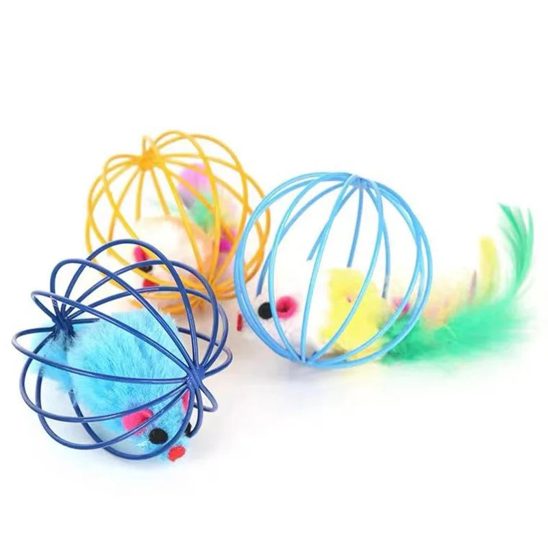 Interactive Cat Mouse Toy – Colorful Mouse in Cage Play Toy
