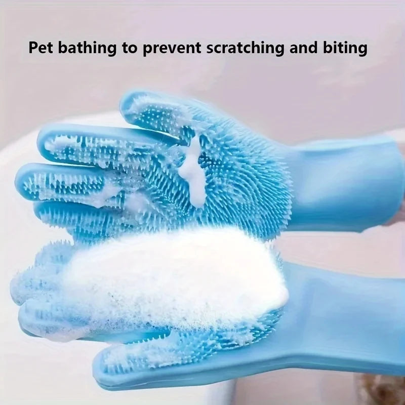 Silicone Pet Bathing Gloves – Grooming & Cleaning Scrubber