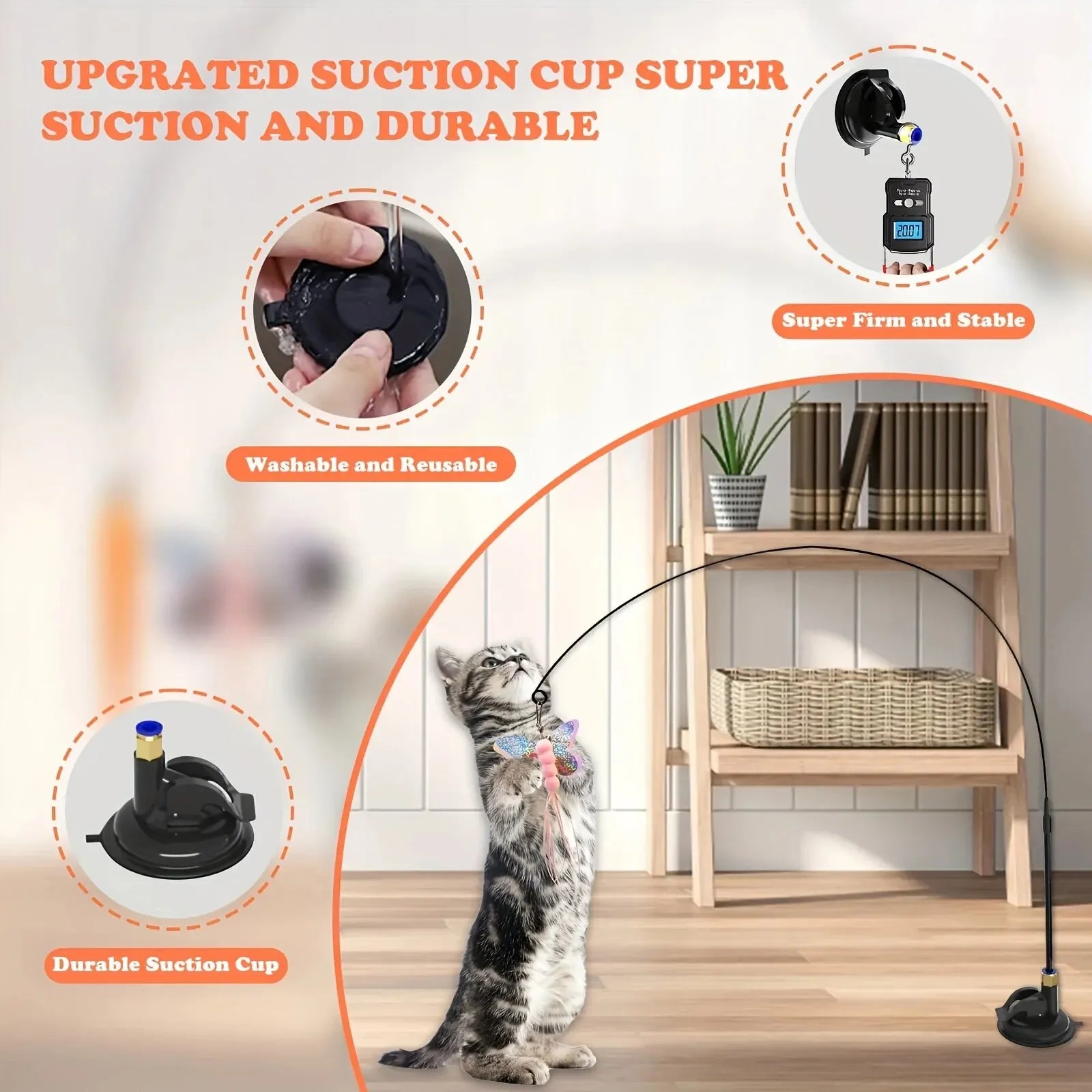 Interactive Cat Teaser Wand – Bell & Feather Toy with Suction Cup
