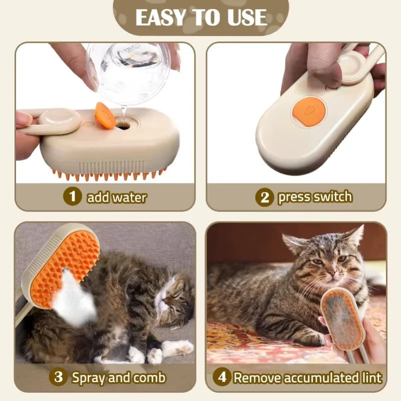 3-in-1 Pet Steam Brush – Hair Remover & Massage Comb