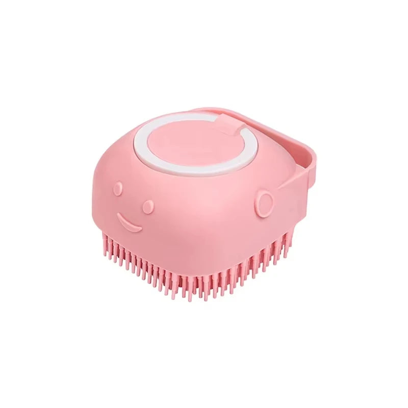 Silicone Pet Bath Brush – Massage & Grooming Brush with Shampoo Storage