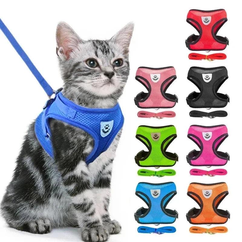 Adjustable Mesh Pet Harness & Leash Set – Soft Vest for Cats & Dogs