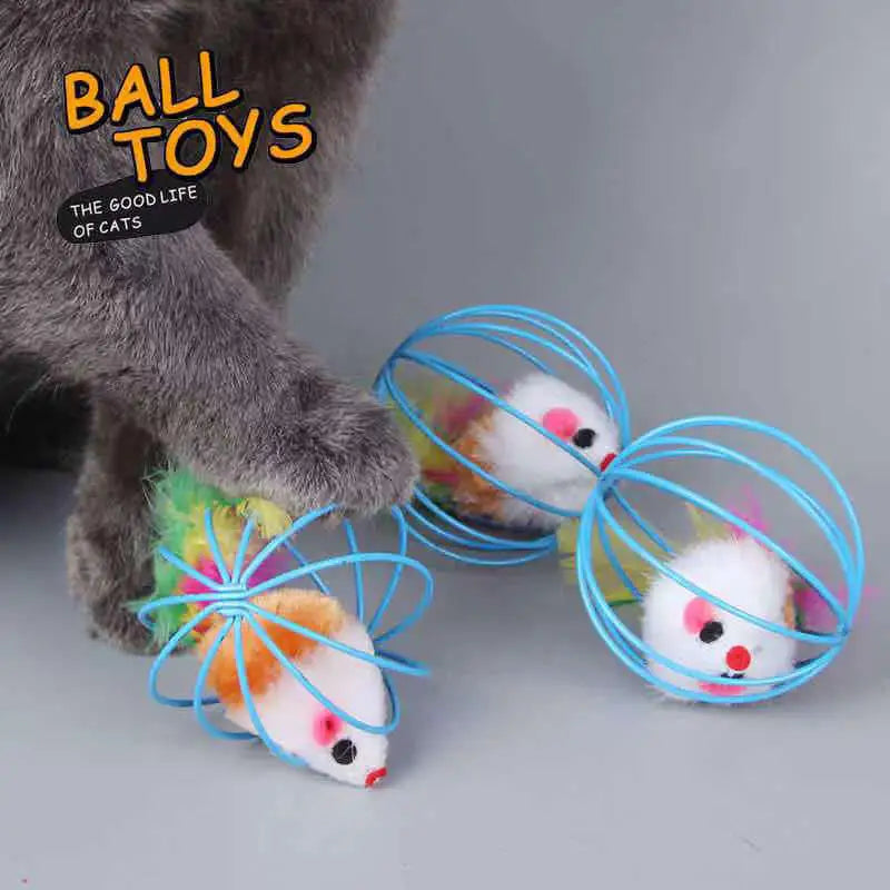 Interactive Cat Mouse Toy – Colorful Mouse in Cage Play Toy