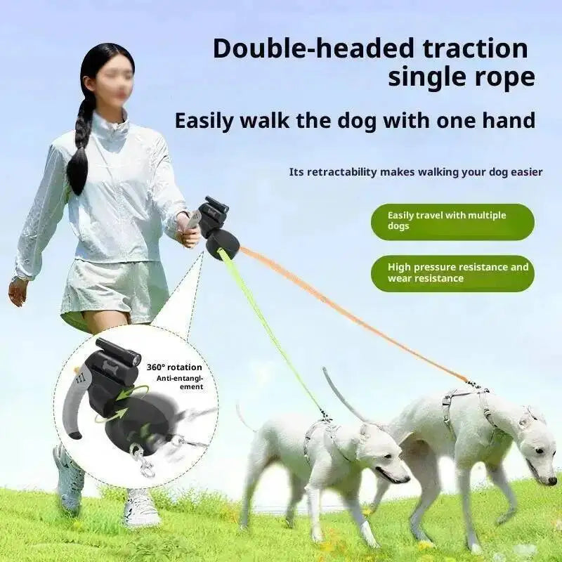 Dual Dog Retractable Leash – 3M Double-Headed Lead with LED Light