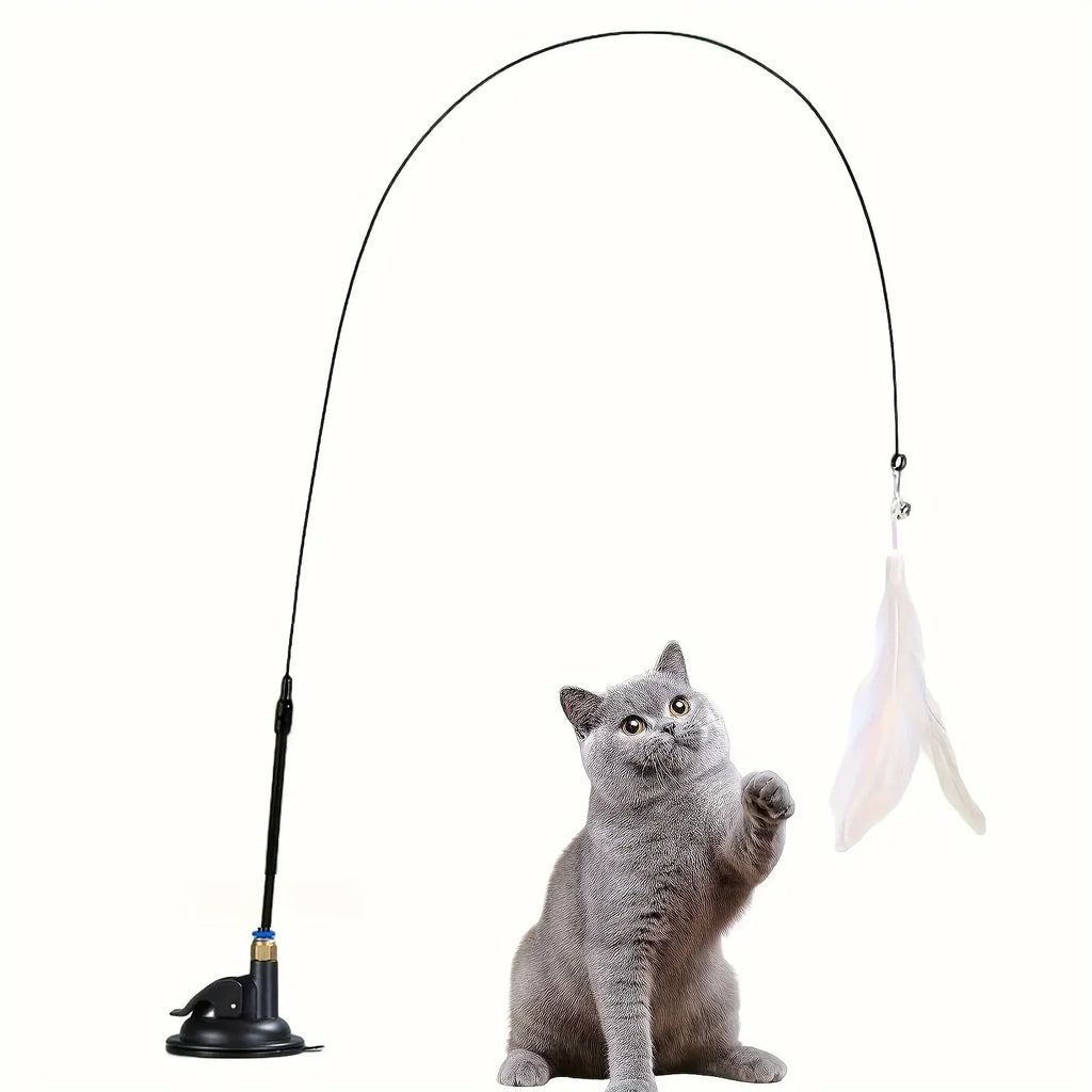 Interactive Cat Teaser Wand – Bell & Feather Toy with Suction Cup