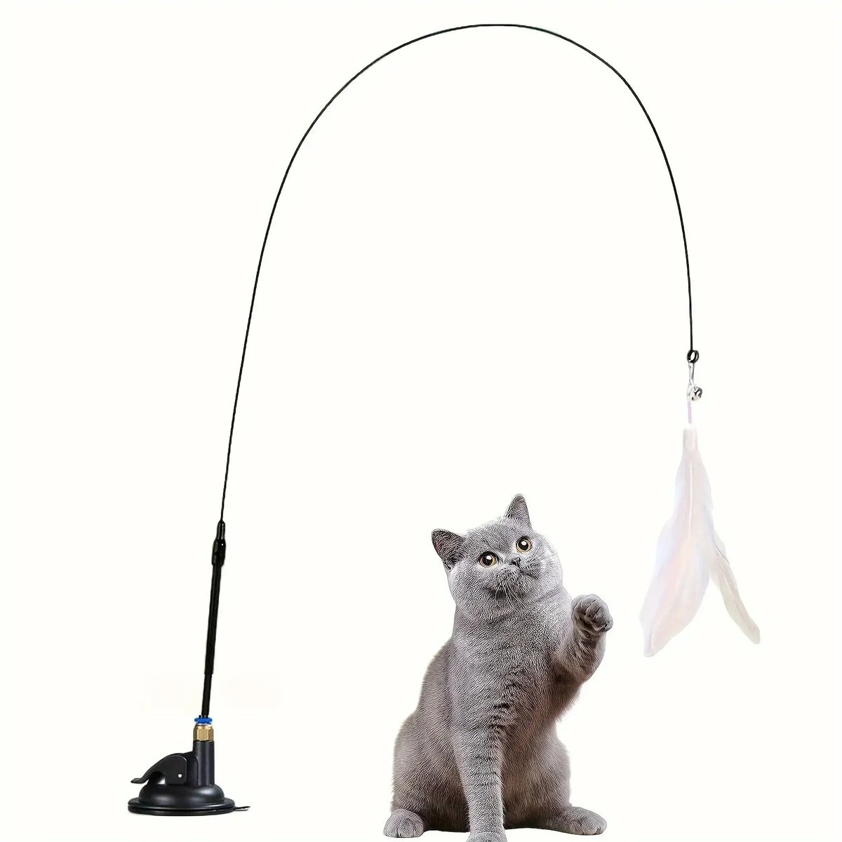 Interactive Cat Teaser Wand – Bell & Feather Toy with Suction Cup