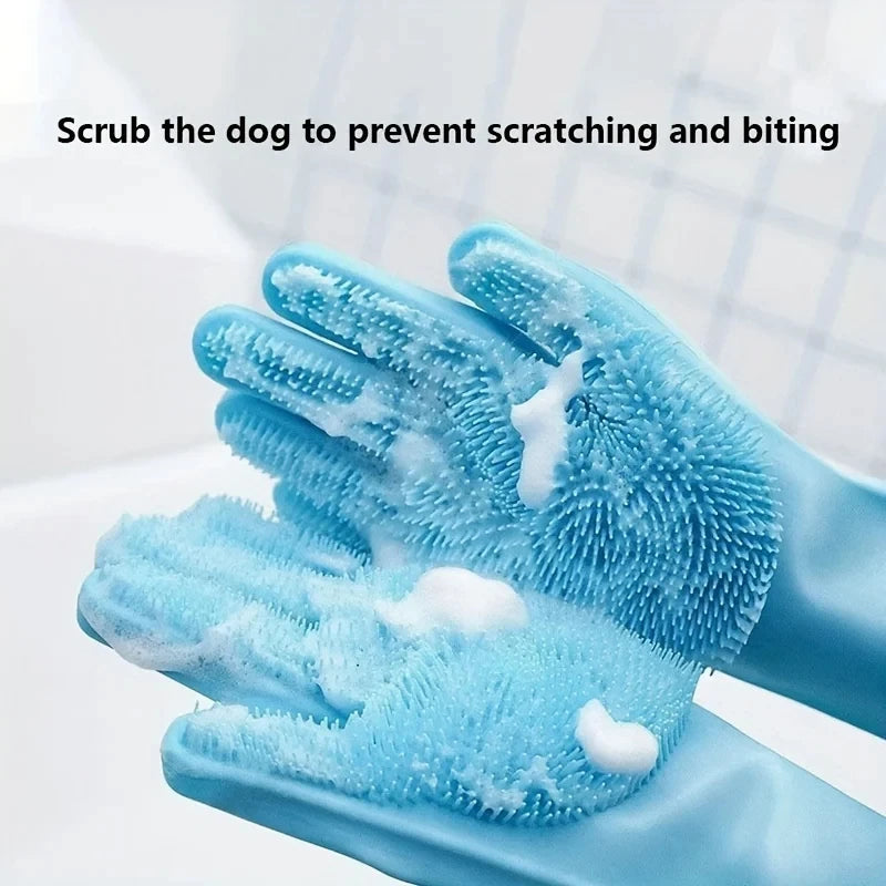 Silicone Pet Bathing Gloves – Grooming & Cleaning Scrubber