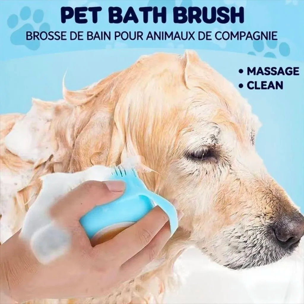 Silicone Pet Bath Brush – Massage & Grooming Brush with Shampoo Storage