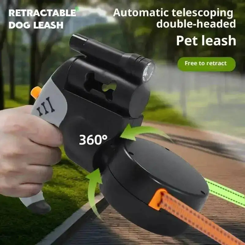 Dual Dog Retractable Leash – 3M Double-Headed Lead with LED Light