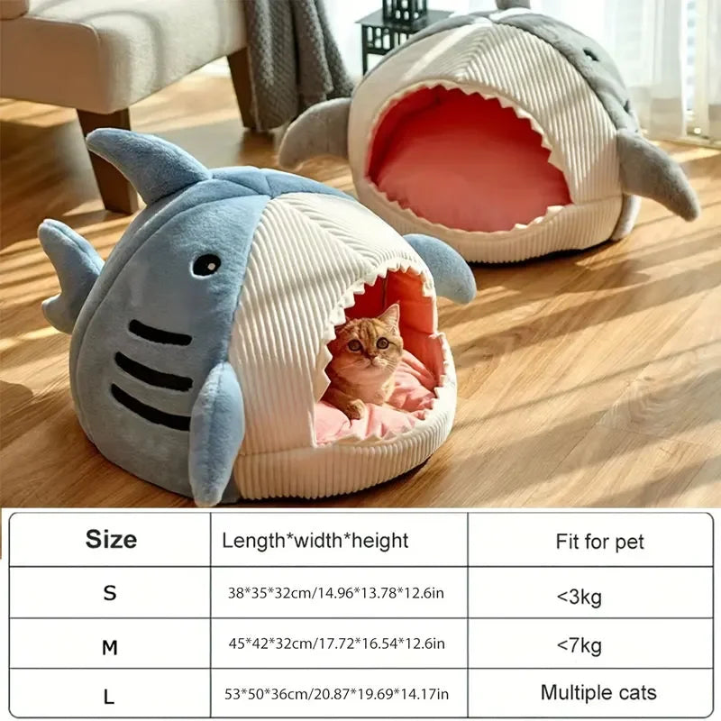 Shark-Shaped Pet Cave Bed – Warm & Cozy Cat & Puppy Nest