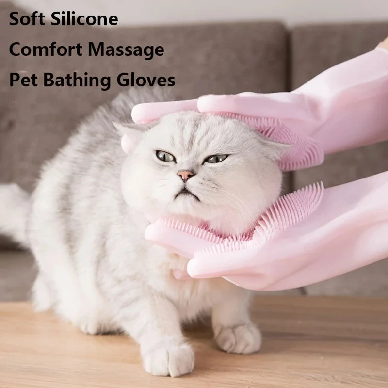 Silicone Pet Bathing Gloves – Grooming & Cleaning Scrubber