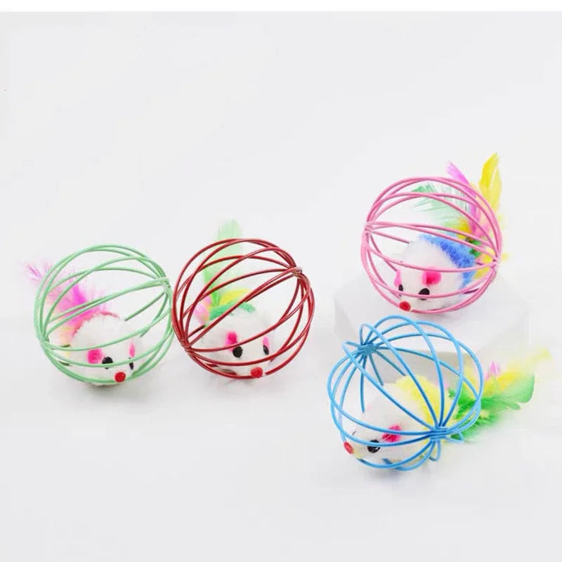 Interactive Cat Mouse Toy – Colorful Mouse in Cage Play Toy