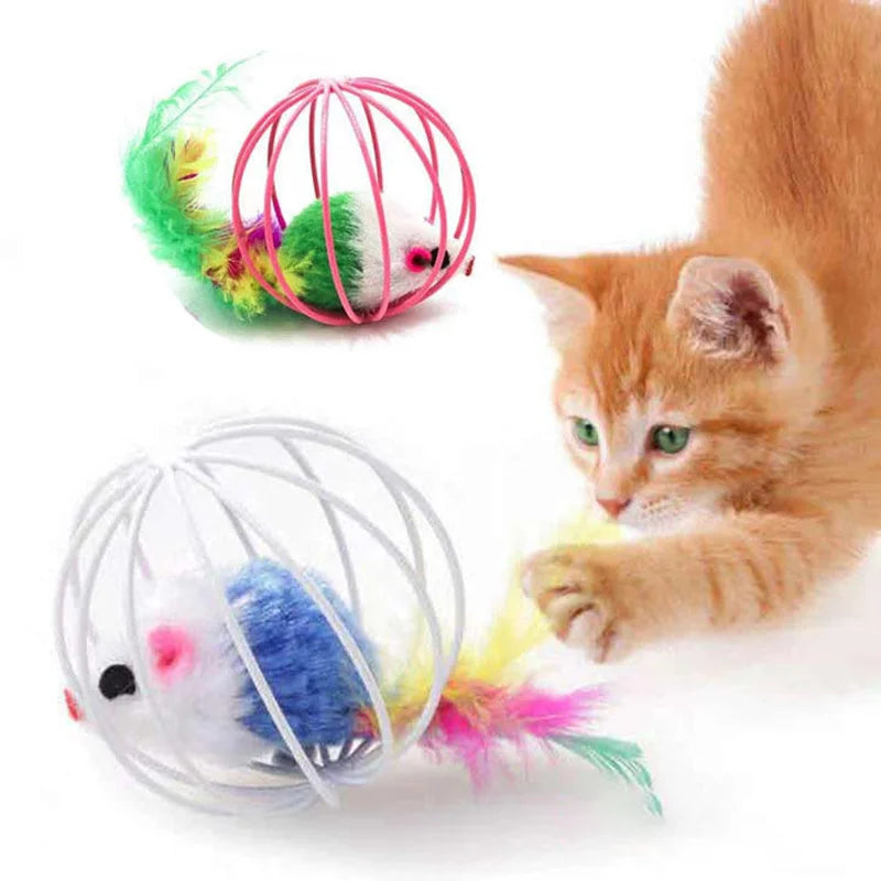 Interactive Cat Mouse Toy – Colorful Mouse in Cage Play Toy