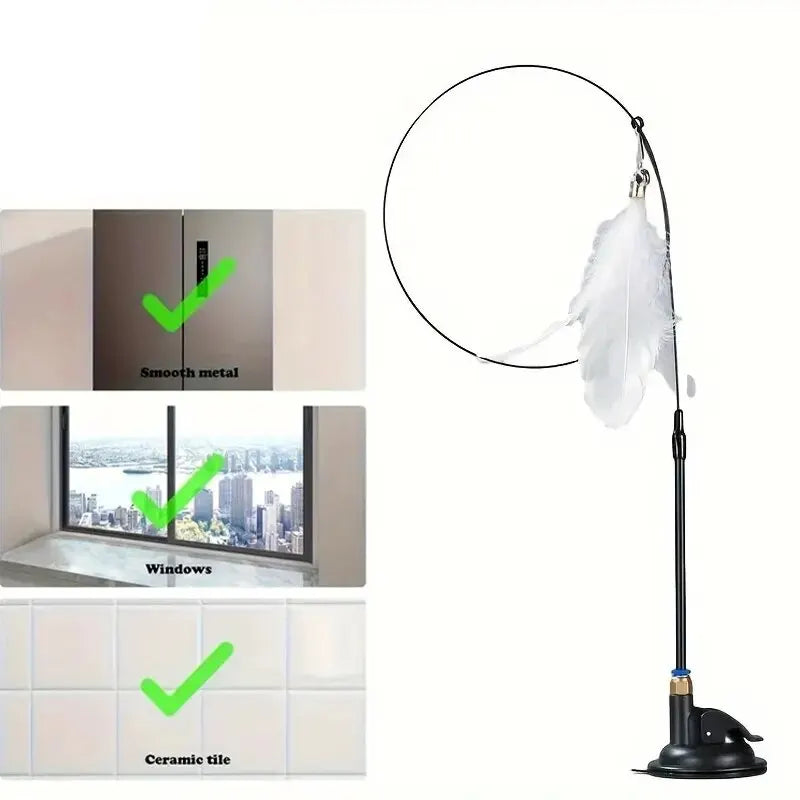 Interactive Cat Teaser Wand – Bell & Feather Toy with Suction Cup