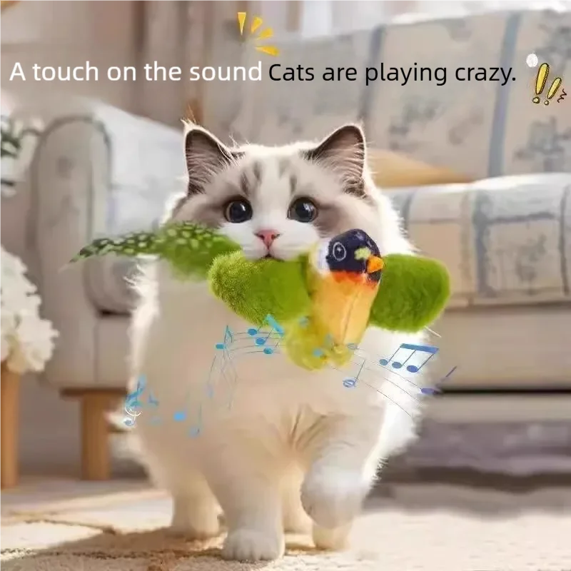 Interactive Flapping Bird Cat Toy – Chirping Sound & Plush Design