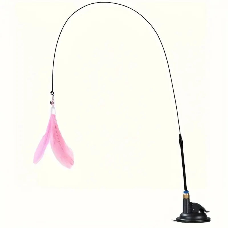 Interactive Cat Teaser Wand – Bell & Feather Toy with Suction Cup