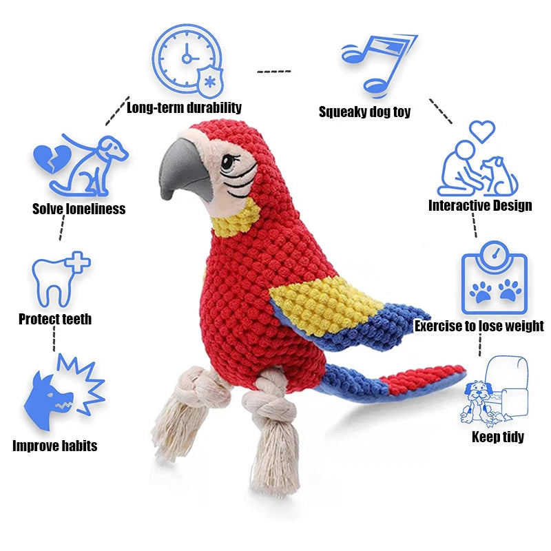 # Product Title

**Parrot Squeaky Dog Toy – Fun Plush Toy for Small & Medium Dogs**