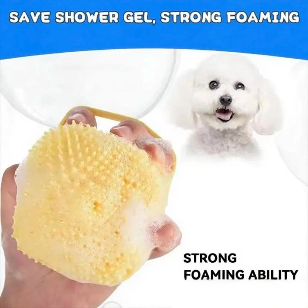 Silicone Pet Bath Brush – Massage & Grooming Brush with Shampoo Storage