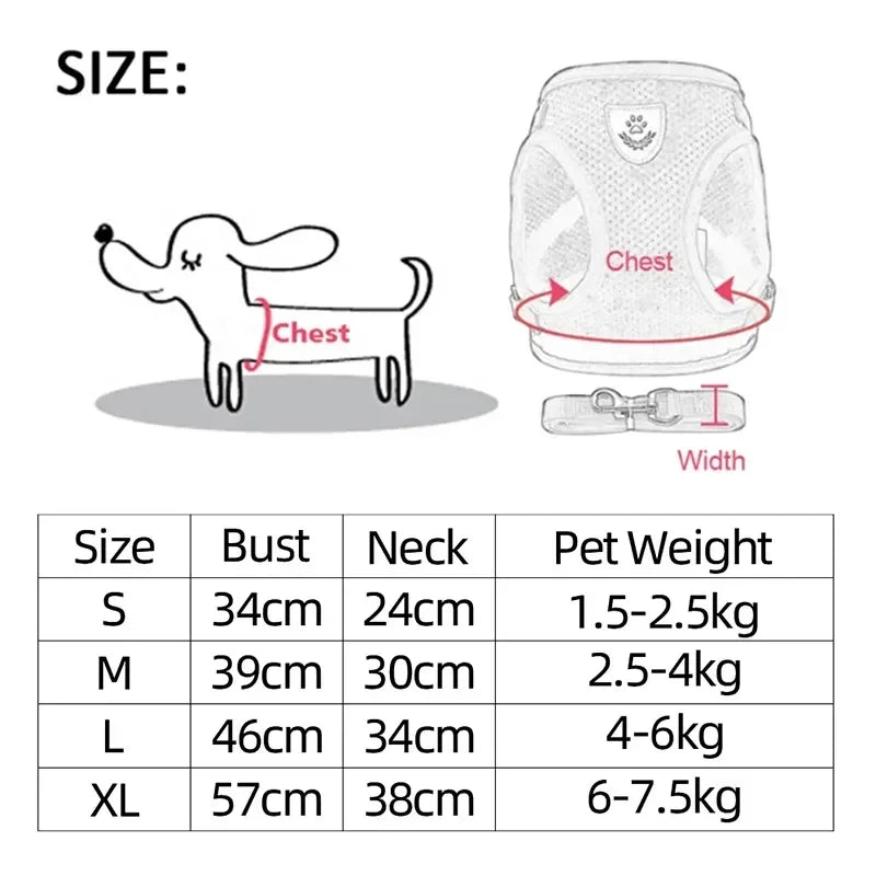 Adjustable Mesh Pet Harness & Leash Set – Soft Vest for Cats & Dogs