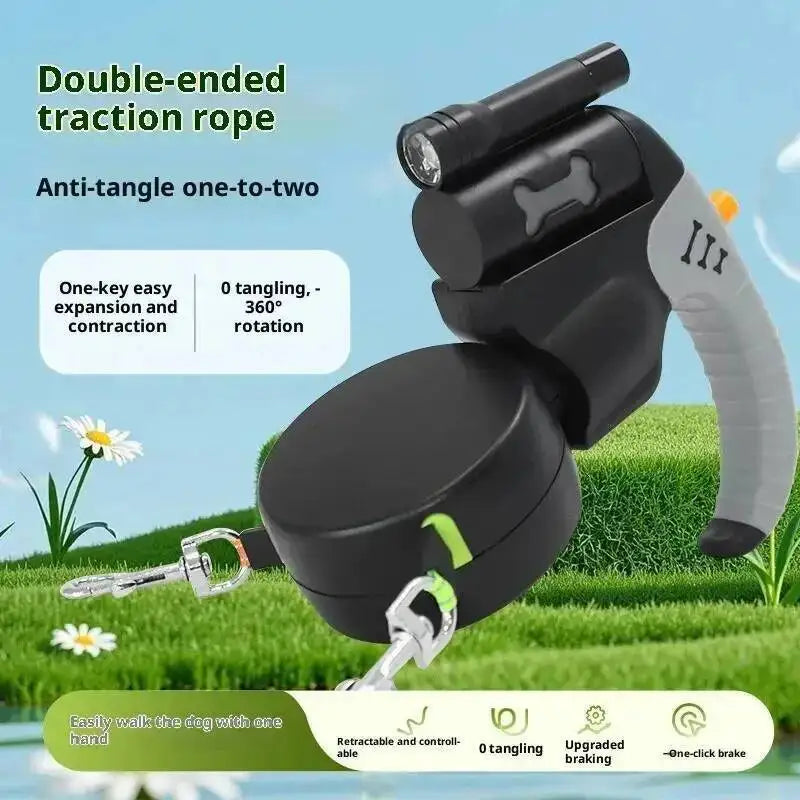 Dual Dog Retractable Leash – 3M Double-Headed Lead with LED Light