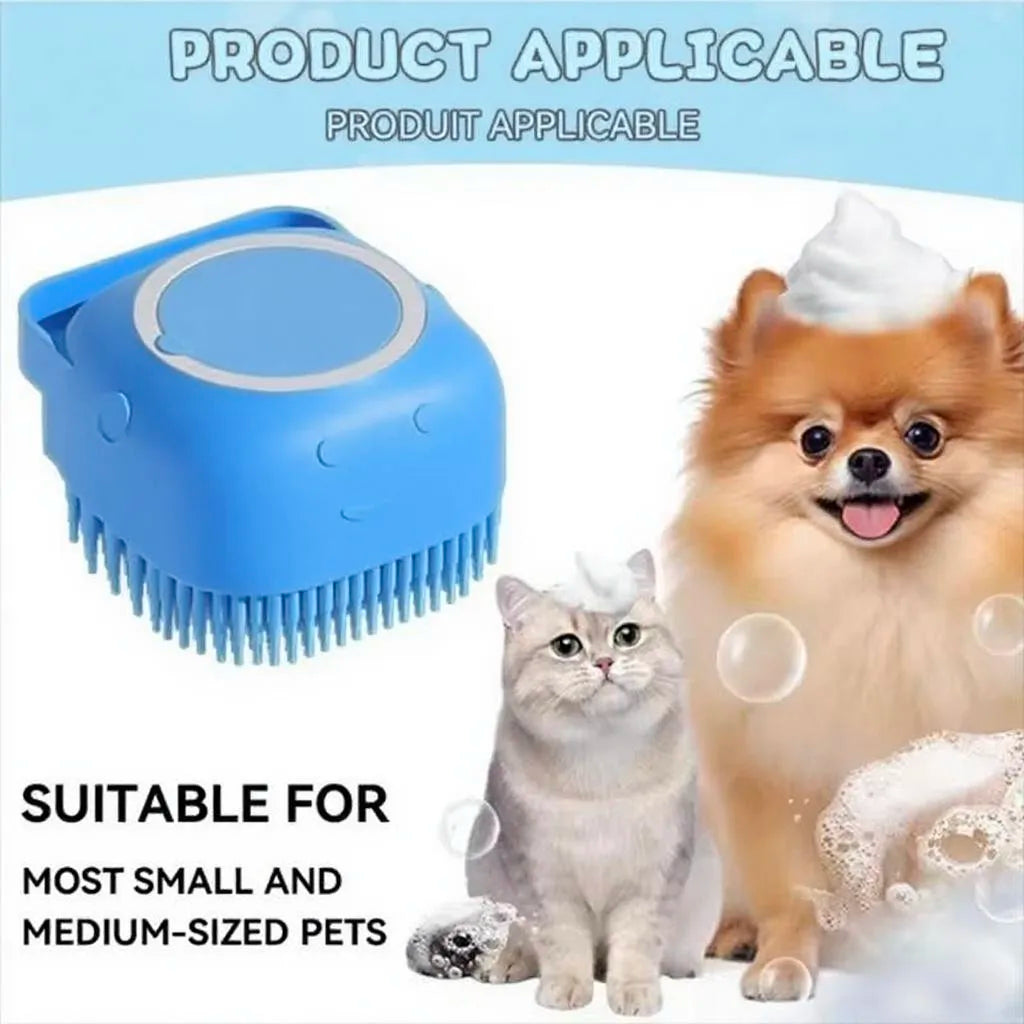 Silicone Pet Bath Brush – Massage & Grooming Brush with Shampoo Storage